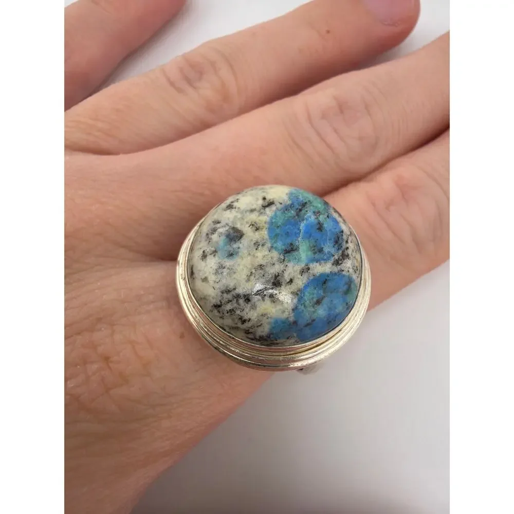 925 Sterling Silver K2 Jasper Azurite Granite Ring Size 9.5
